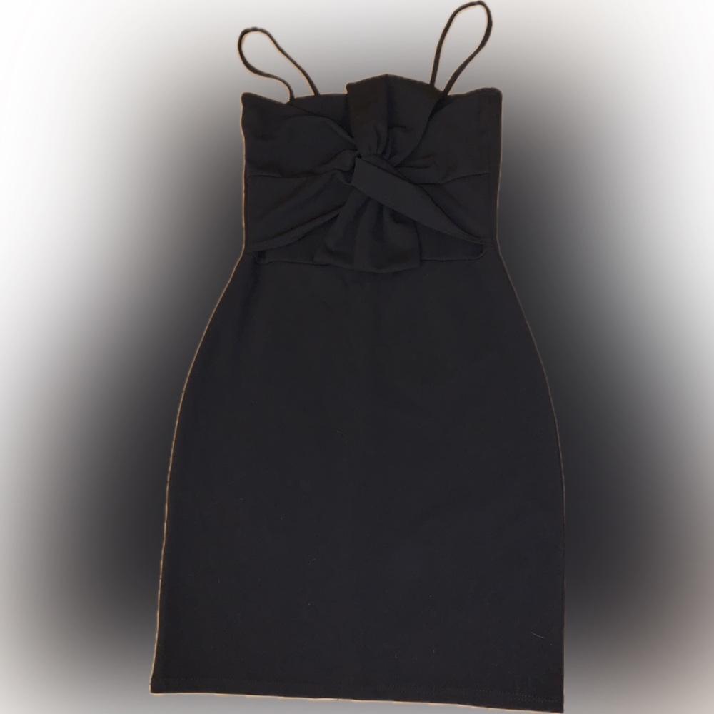 XS BLACK BODYCON MINI DRESS WITH BOW